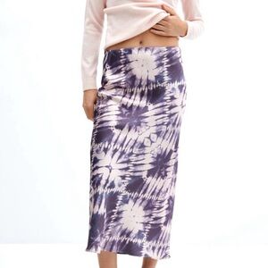 MNG/Mango Purple Tie-dye Satin Midi Skirt Sz XL